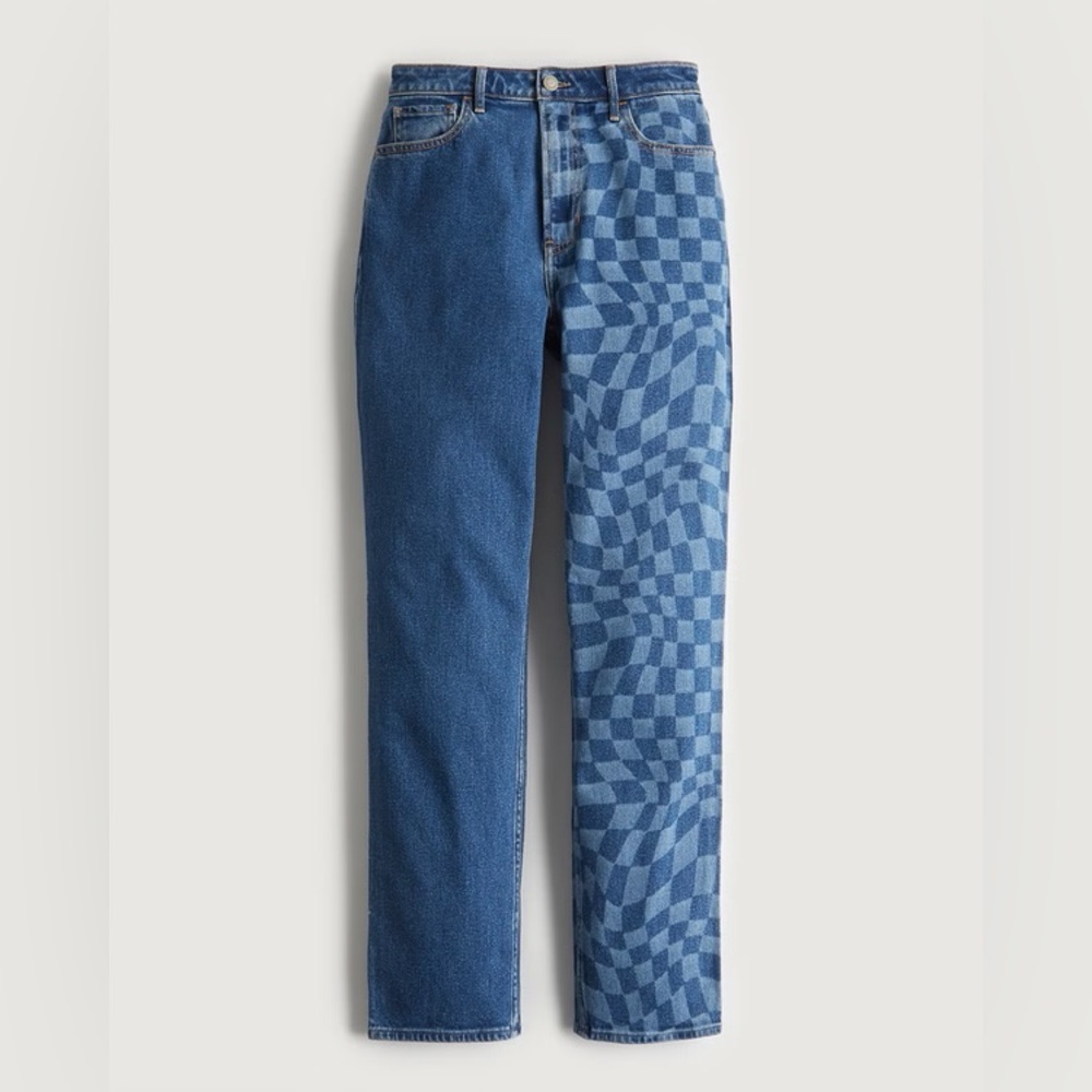 Hollister Women’s Ultra High-Rise Medium Wash Check 90s Straight Jeans 00L